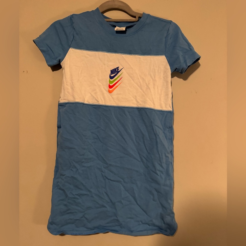GUC Nike Sky Blue & White Short Sleeved Mini T Shirt Dress- 100% Cotton